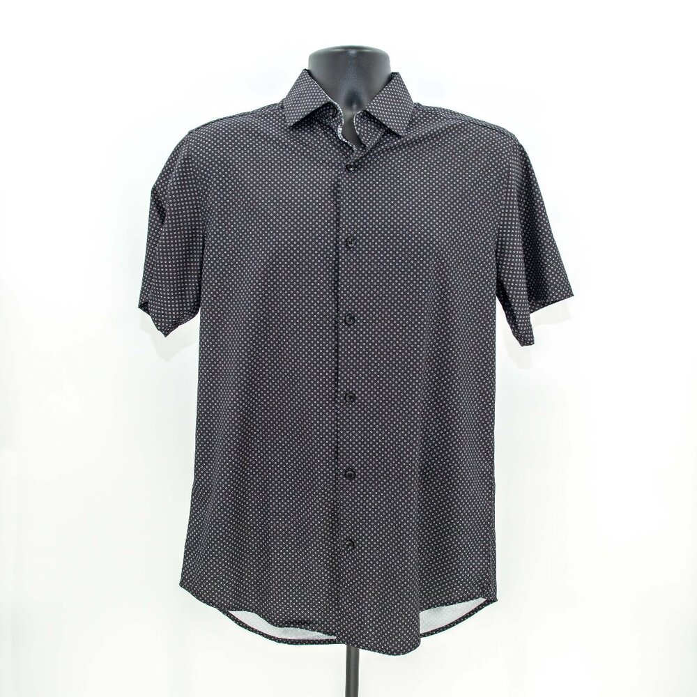 Tom Baine Performance Button-up / Black w/ White Print / Men's MEDIUM